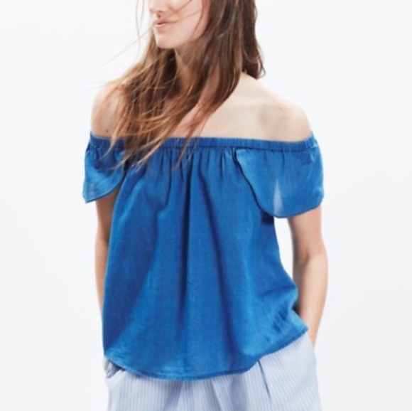 Madewell Indigo Cotton Off the Shoulder Top - Picture 1 of 5